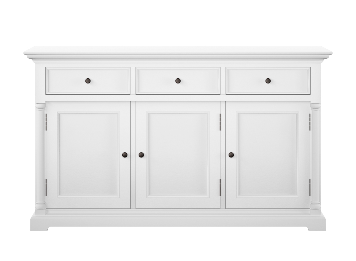 B185 Provence Classic Sideboard with 3 Doors, White - 19.68 x 57.09 x 33.46 in.