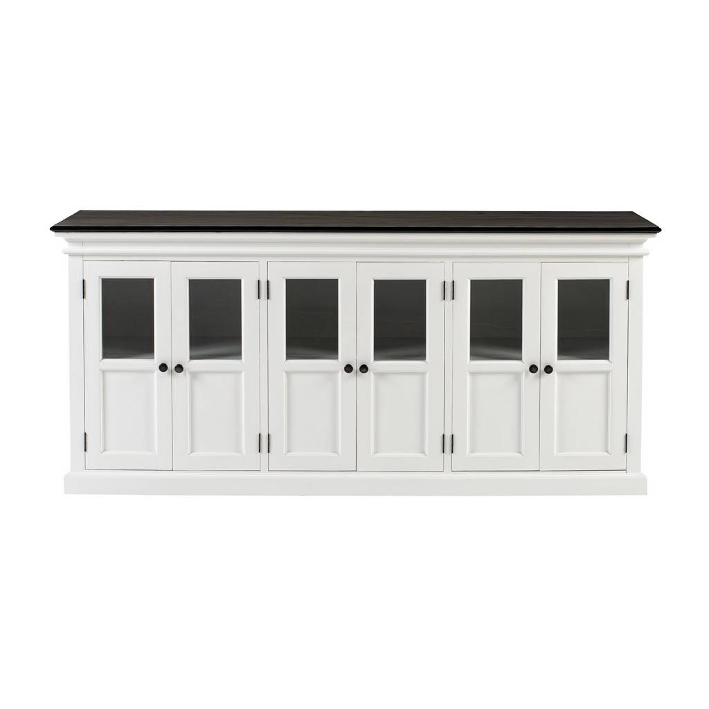 Wood Halifax Mahogany Buffet with 6 Glass Doors, White & Black