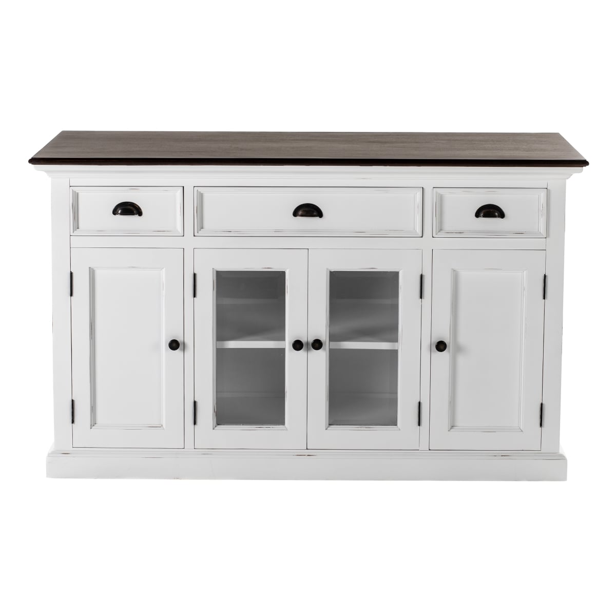 33.46 in. Buffet with 4 Doors & 3 Drawers, White Distress & Deep Brown