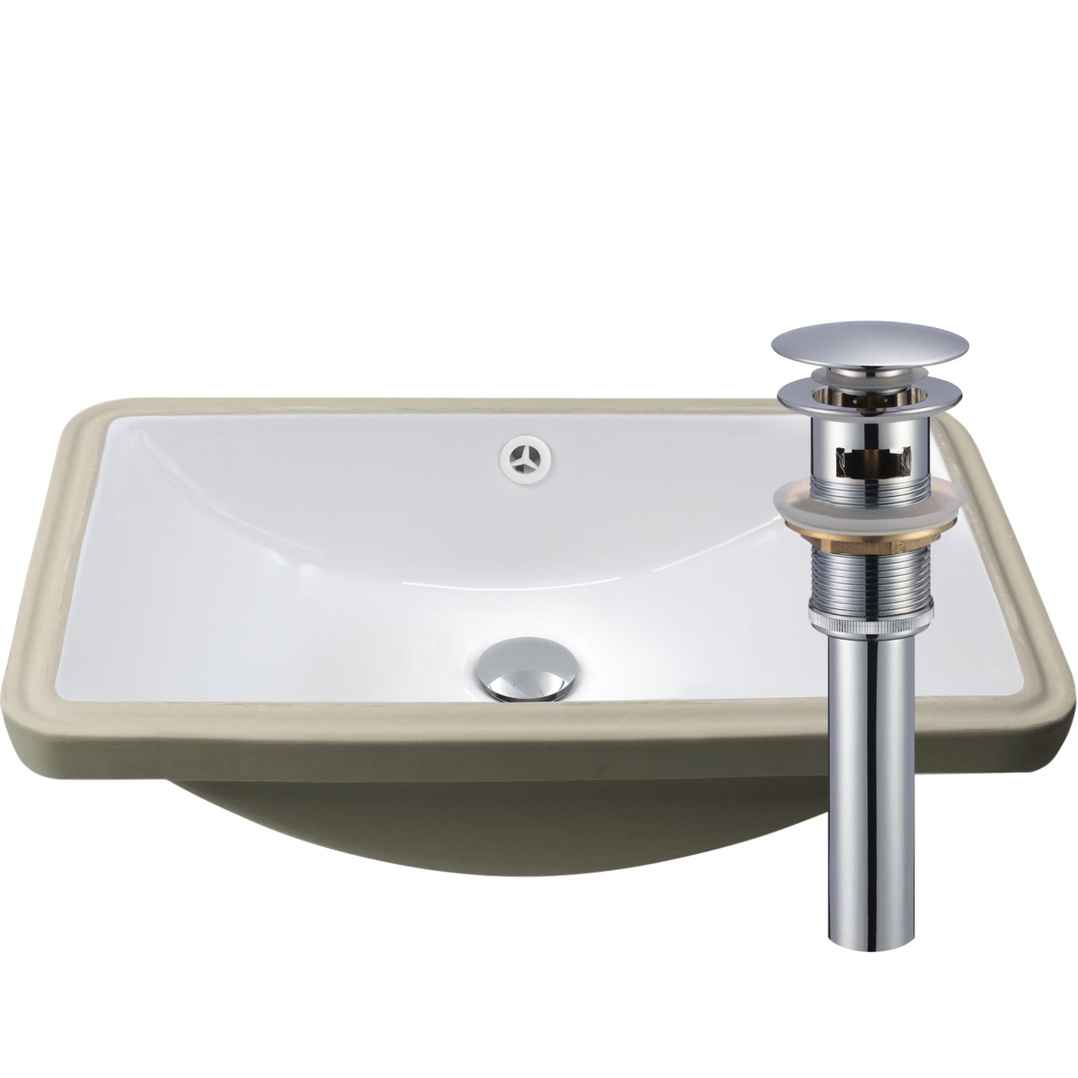 NP-U213907CH Rectangular Undermount White Porcelain Sink Drain Set with Overflow, Chrome