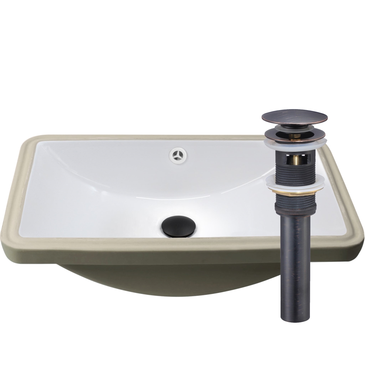 NP-U213907ORB Rectangular Undermount White Porcelain Sink Drain Set with Overflow, Oil-Rubbed Bronze