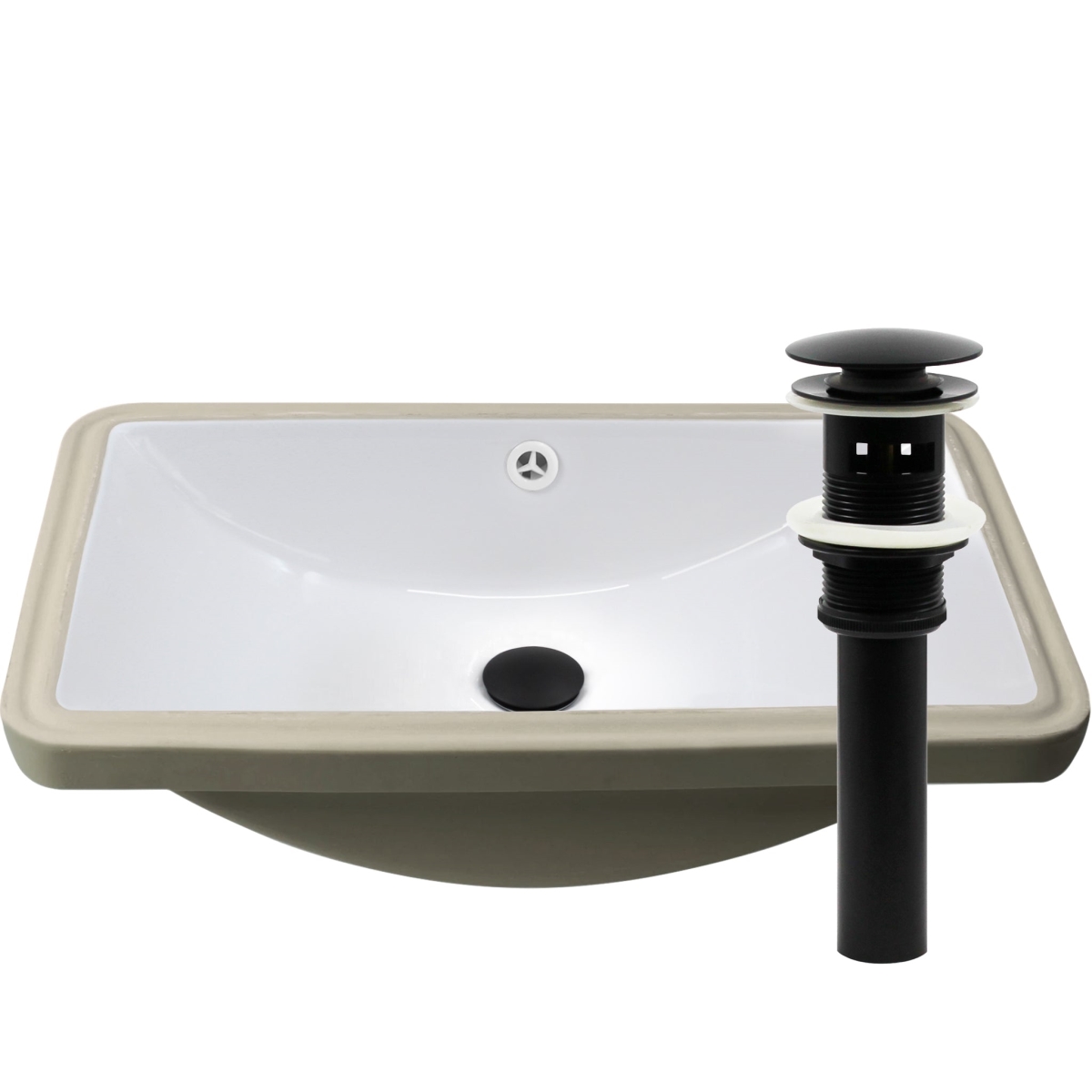 NP-U213907MB Rectangular Undermount White Porcelain Sink Drain Set with Overflow, Matte Black
