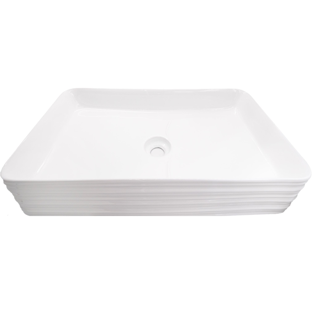 NP-208513 Rectangular White Porcelain Bathroom Sink with Grooved Exterior; 26.25-inch Width
