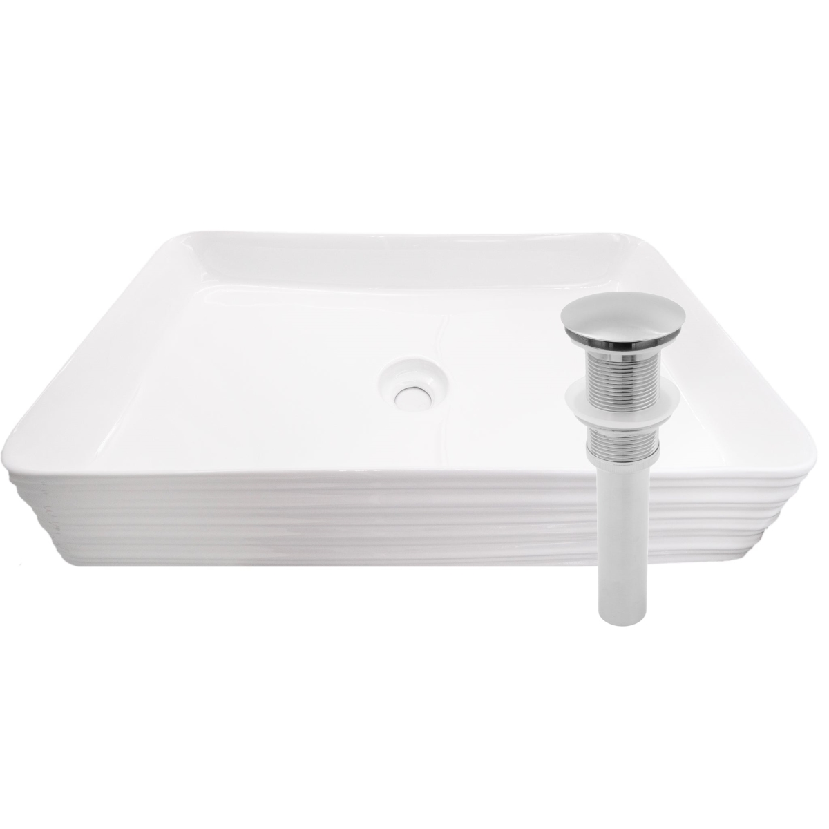 NP-208513BN Rectangular White Porcelain Grooved Exterior Bathroom Sink with Brushed Nickel Drain