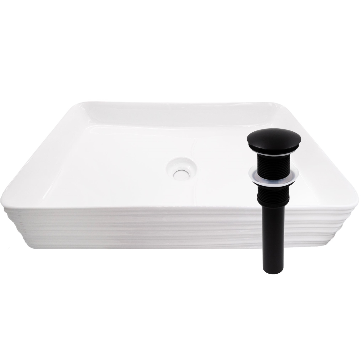 NP-208513MB Rectangular White Porcelain Grooved Exterior Bathroom Sink with Matte Black Drain