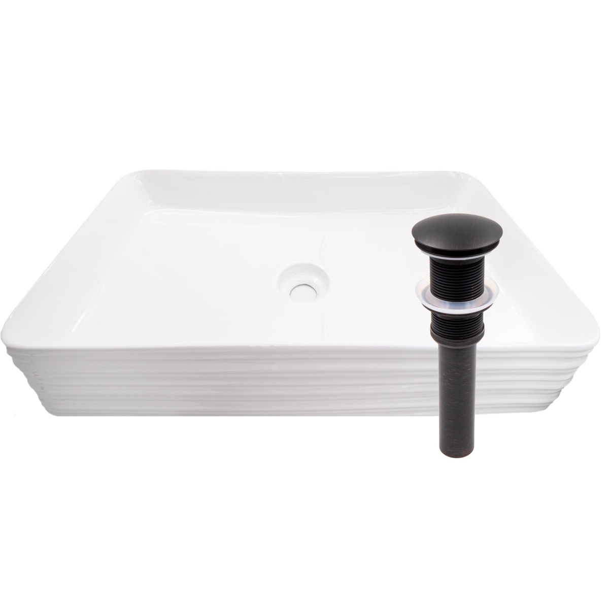 NP-208513ORB Rectangular White Porcelain Grooved Exterior Sink Bathroom with Oil Rubbed Bronze Drain