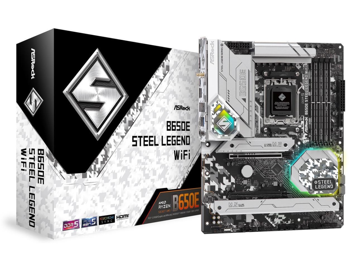 Picture of ASRock B650E STEEL LEGEND WIFI AM5 Ryzen 7000 AMD B650 SATA 6Gbs DDR5 ATX Motherboard