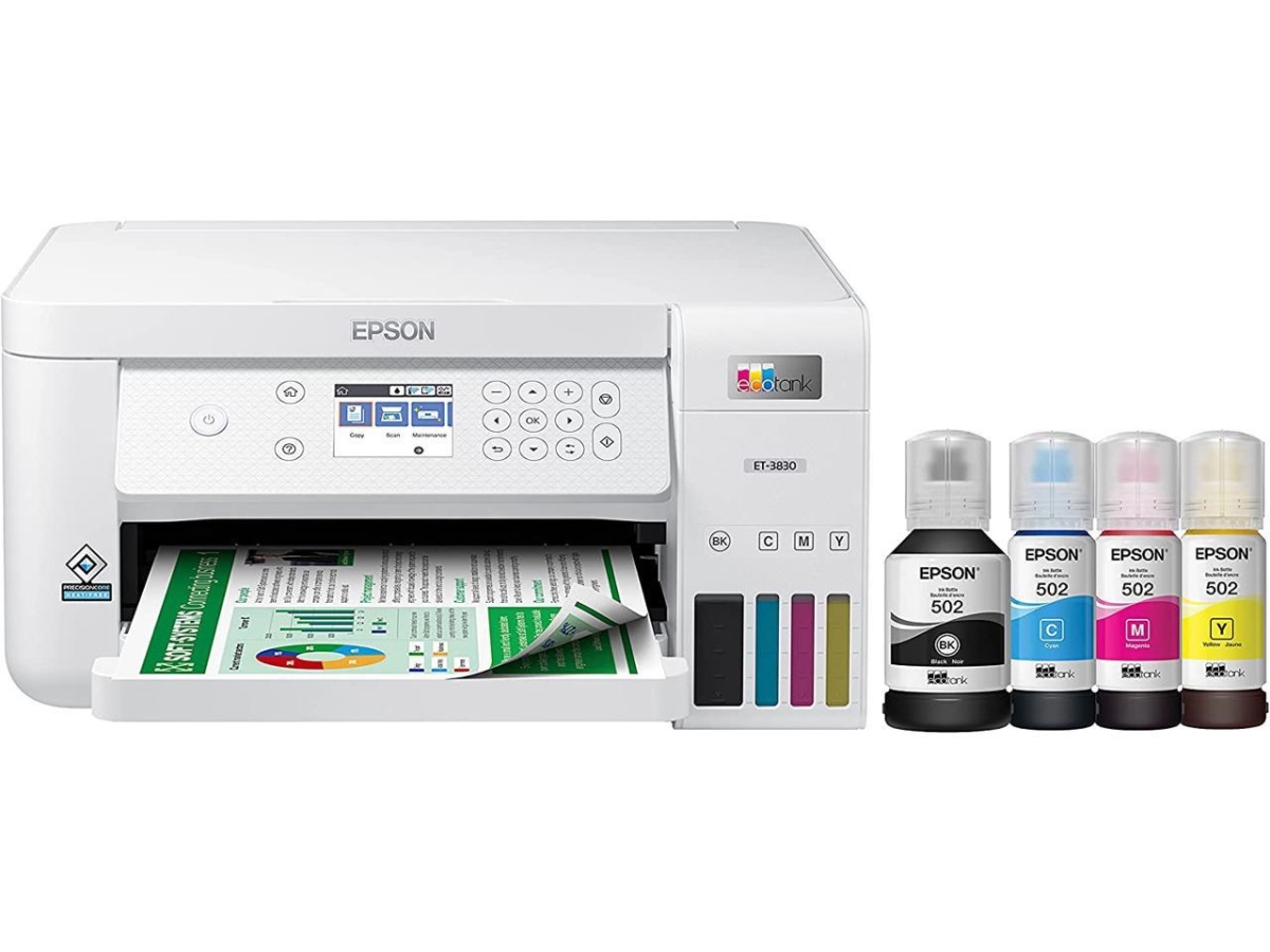 Picture of Epson America C11CJ62201 EcoTank ET-3830 Wireless Color All-in-One Inkjet Printer&#44; White