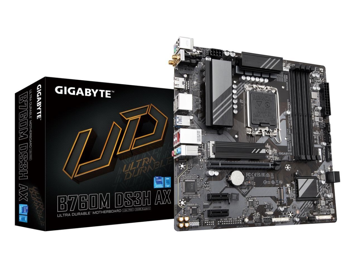 Picture of Gigabyte 9B13-145-432 B760M DS3H AX LGA 1700 Intel B760 M -ATX Motherboard with DDR5 - 2 M.2 - PCIe 4.0 - USB 3.2 Gen 2 Type -C - WiFi 6E - 2.5GbE LAN - Q -Flash Plus - PCIe EZ -Latch