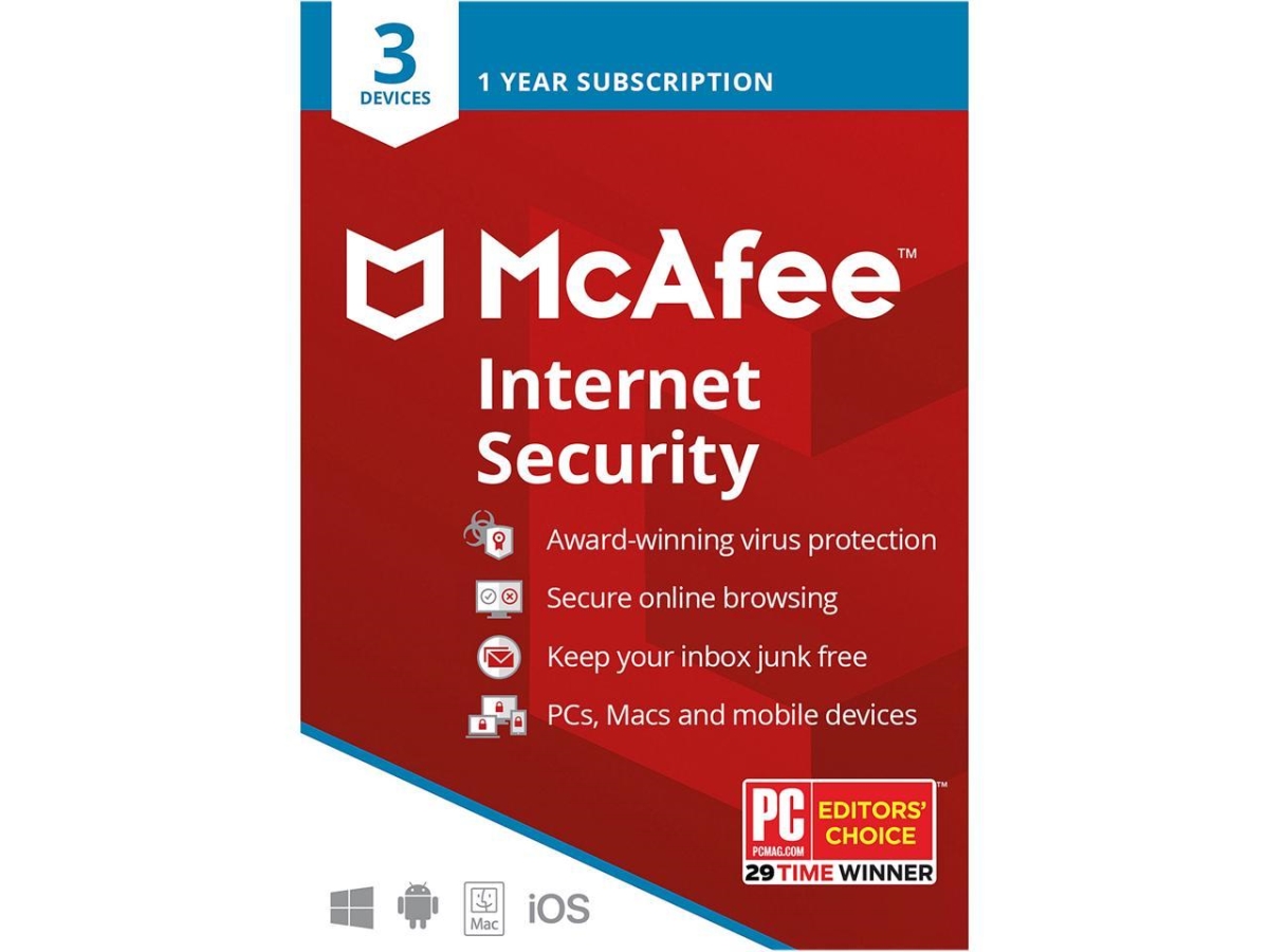 Picture of Mcafee MIS00ENG3RAA 1 Year McAfee Antivirus Plus & Internet Security Software for 3 Devices