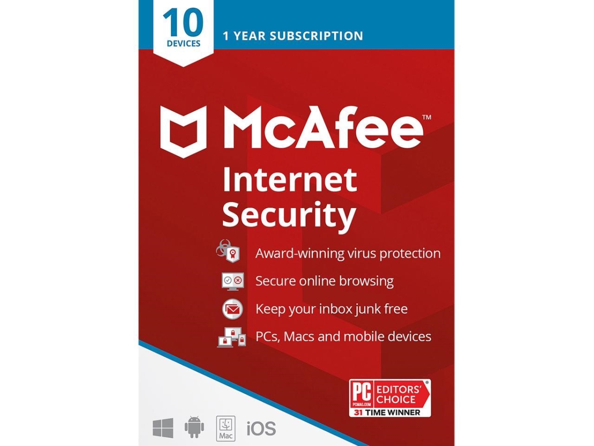 Picture of Mcafee MIS00ENGXRAAW McAfee Internet Security Software for 10 Devices