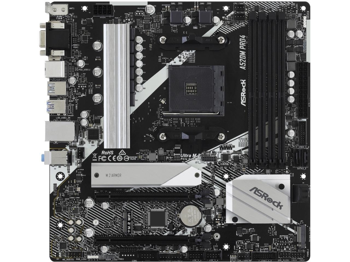 Picture of Asrock A520M PRO4 AMD A520 SATA 6Gbps Micro ATX AMD Motherboard