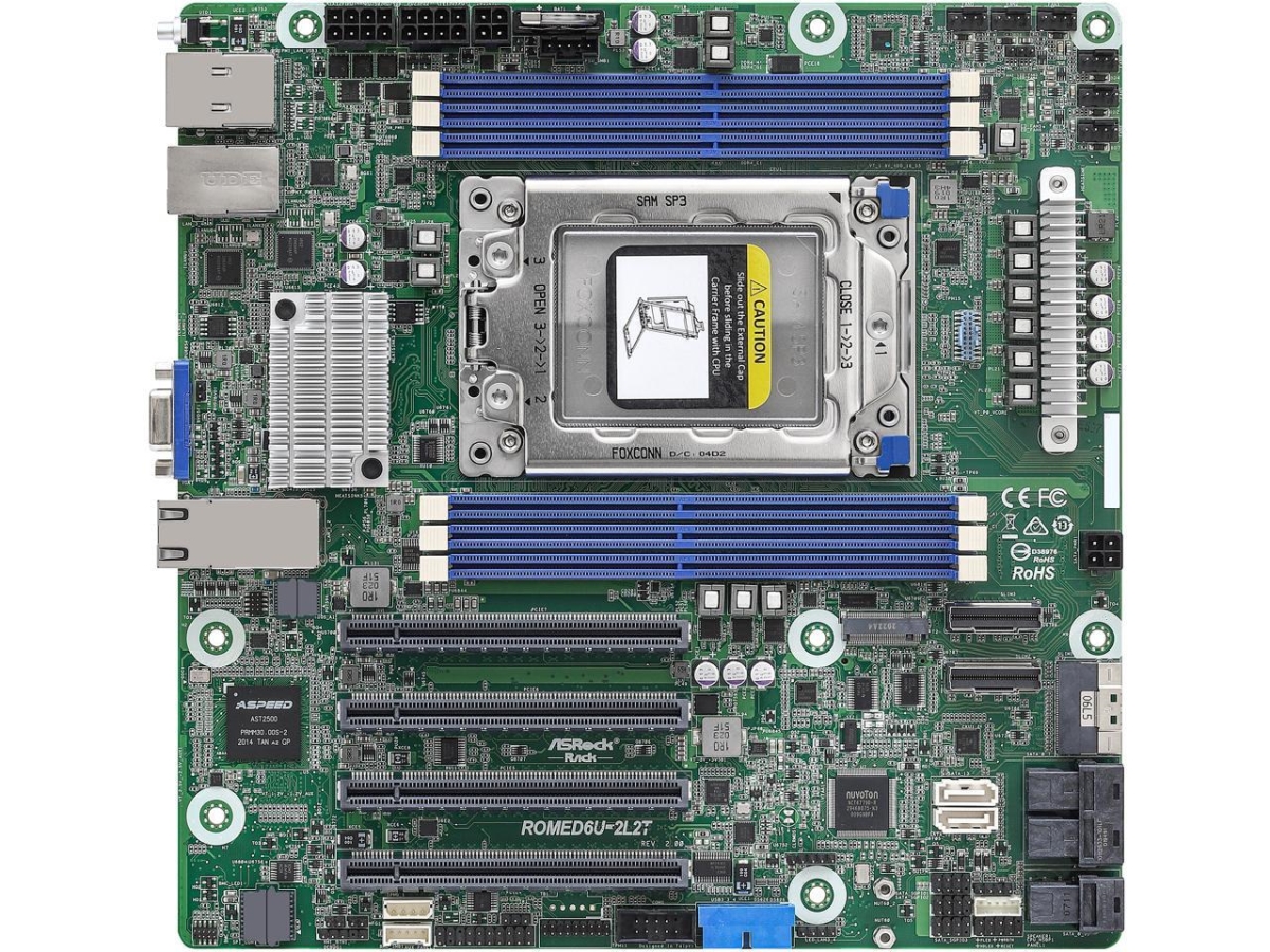 Picture of Asrock Rack ROMED6U-2L2T Micron-ATX Server Motherboard AMD SP3 LGA4094 EPYC 7002 & 7001 Series