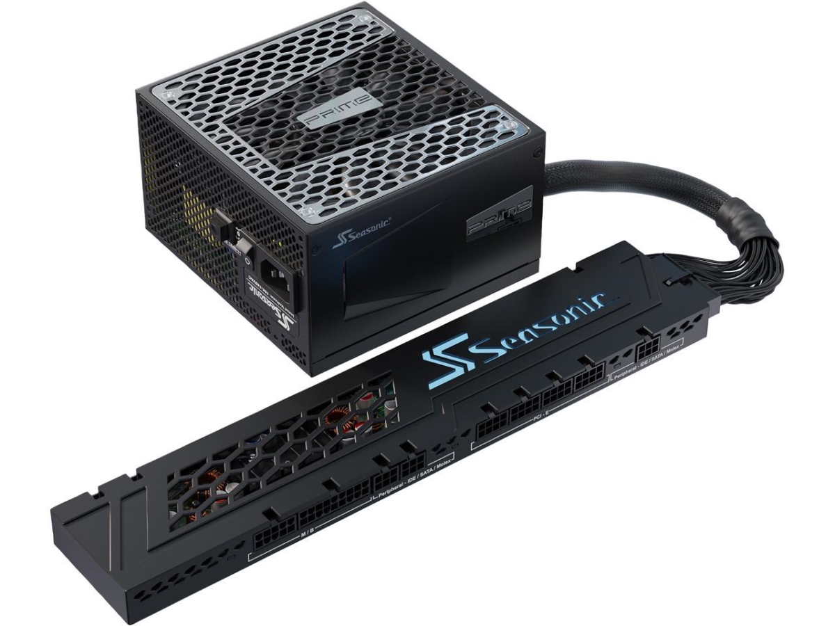 Picture of Seasonic CONNECT 750 watts 80 Plus Gold Power Supply & a Backplane Could be Mounted on PC Case with Magnets to Provide for Connections to all Components