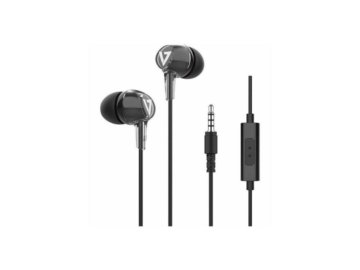 Picture of V7 HA220 3.5 mm Stereo Earbuds with Inline Mic & 3.94 ft. Cable&#44; Black