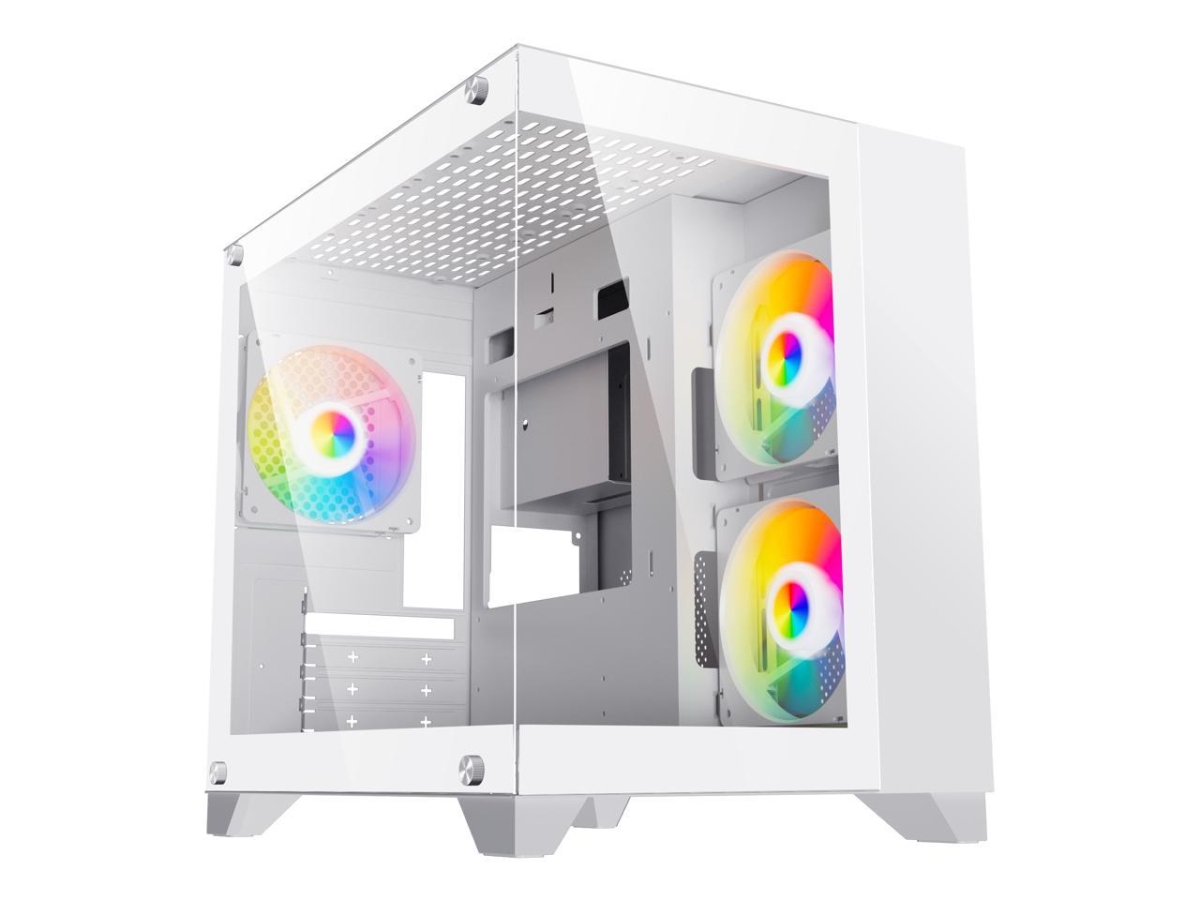 Picture of DIYPC DIY-CUBE01-W USB3.0 Tempered Glass Micro ATX Gaming Computer Case with Dual Tempered Glass Panel&#44; White