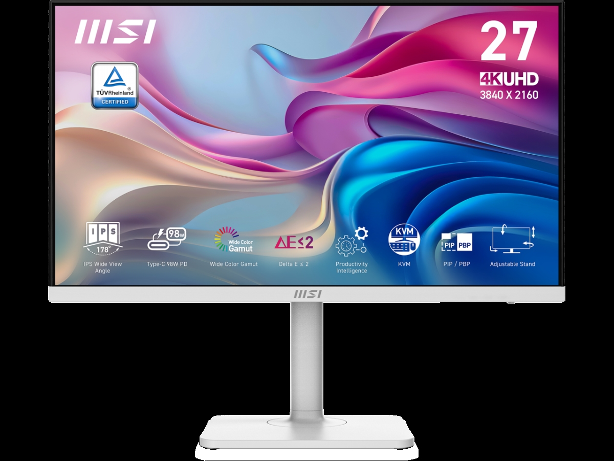Picture of MSI Modern MD272UPHW Modern MD27UPHW 27 in. IPS 3840 x 2160 UHD Computer Monitor - 60 Hz - Adaptive-Synch - Display HDR 400 - HDMI - DisplayPort - USBC 98W Power Delivery - KVM - VESA Mountable