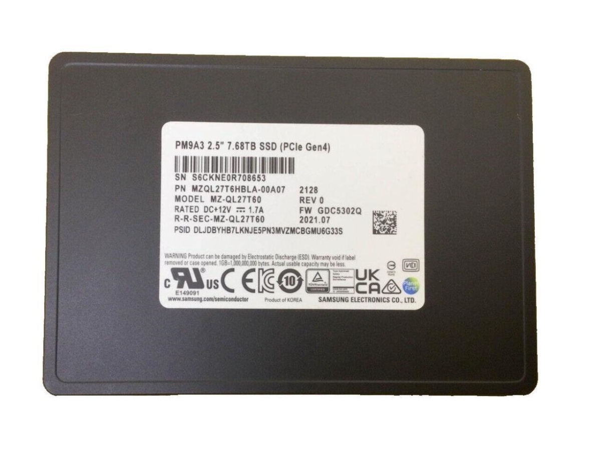 MZQL27T6HBLA-00A07 Pm9a3 7.68TB U.2 Gen4 X4-dual Port X2 Nvme 2.5 Inch Datacenter SSD