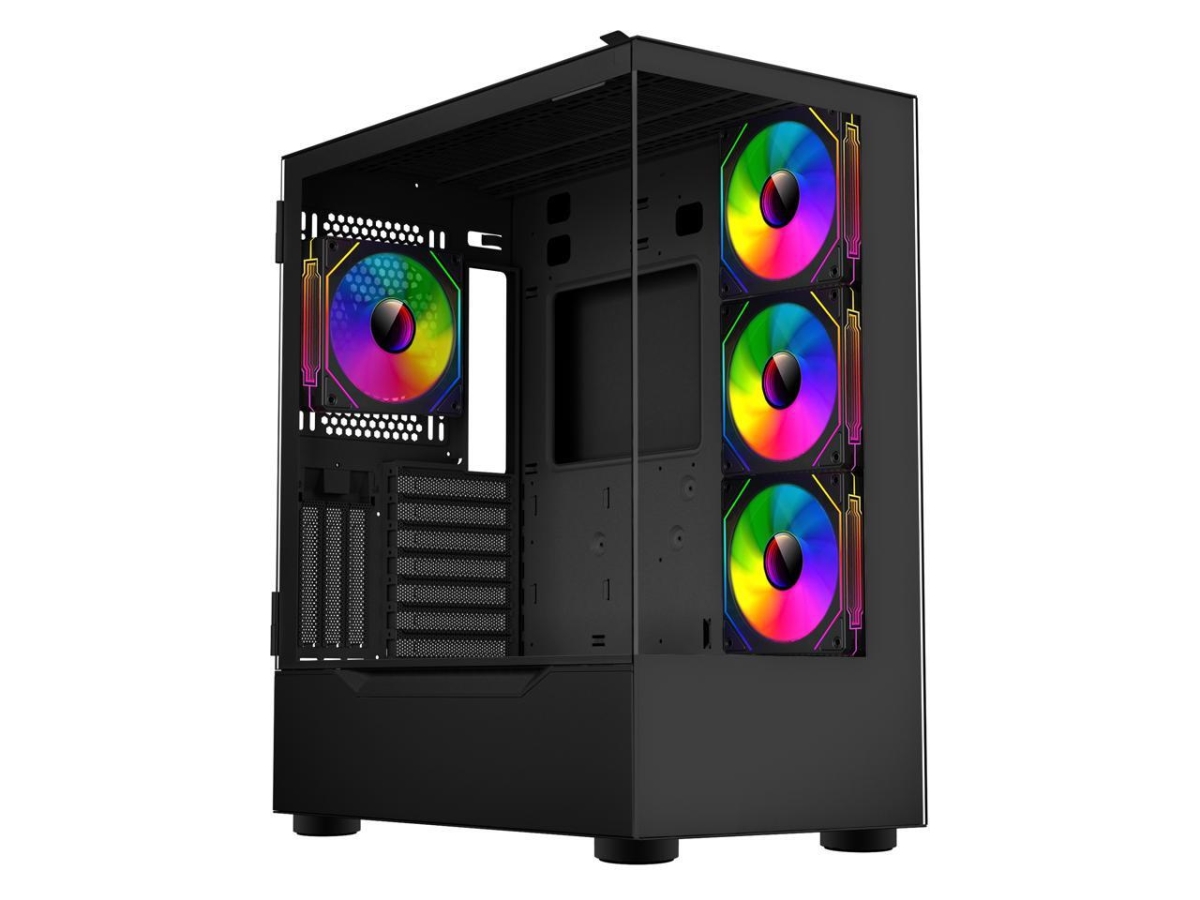 Picture of Diypc ARGB-Q18.V2-BK Black USB3.0 Tax Mid Tower Gaming Computer Case W- Dual Tempered Glass Panel & 4 x ARGB 120 mm Fans Pre-installed