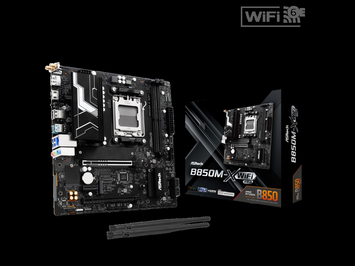 Picture of ASRock B850M-X WiFi R2.0 AM5 AMD B850 SATA 6Gbs USB 3.2 Dual Graphics Outputs RGB Micro ATX Motherboards
