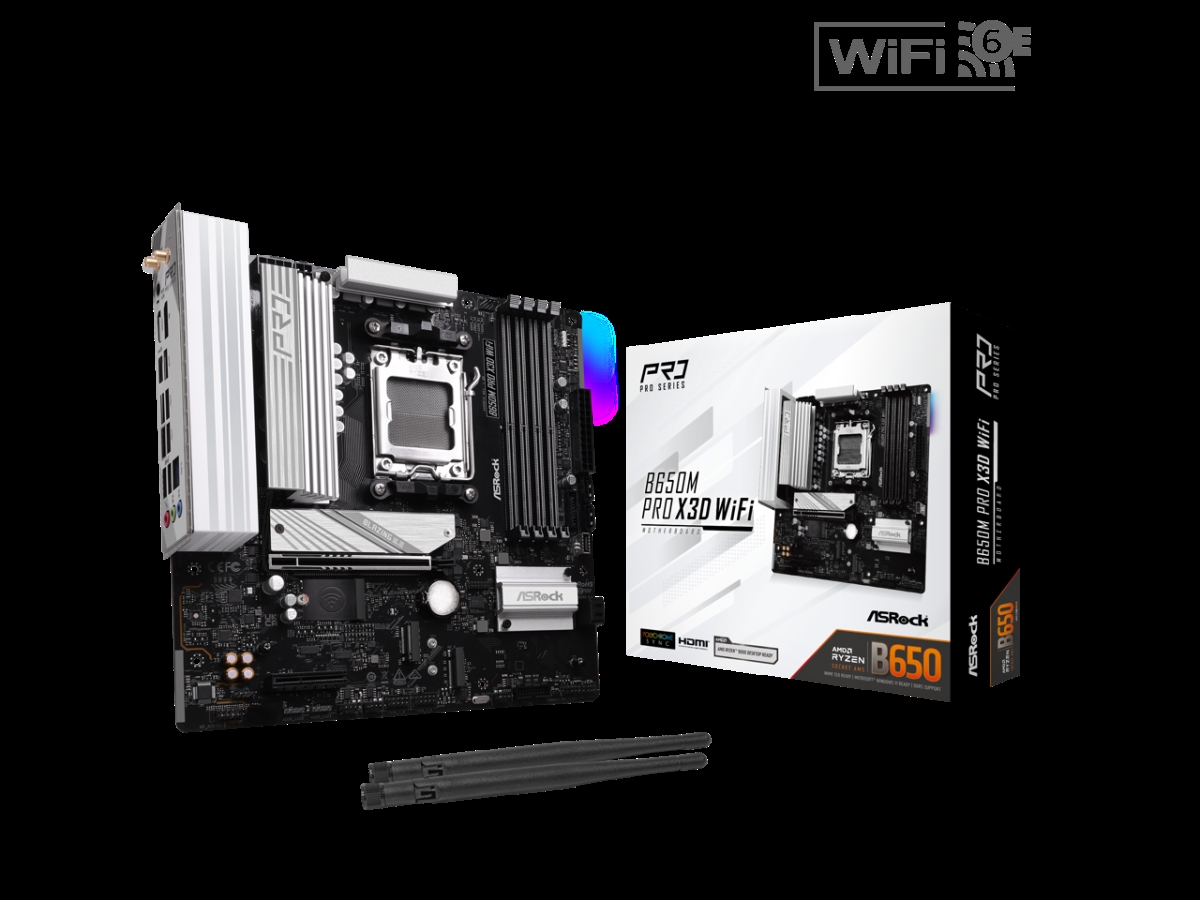 Picture of ASRock B650M Pro X3D Wi-Fi AM5 AMD B650 SATA 6GBS Micro ATX Motherboard