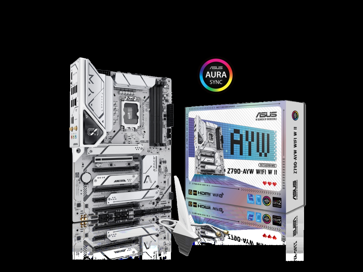 Picture of Asus Z790-AYW WIFI W II Intel Z790 LGA 1700 ATX Motherboard with PCIe 5.0 - Three M.2 Slots - 12-1 DrMOS - DDR5 - WIFI 6 - Realtek 2.5 GB LAN - HDMI - Thunderbolt USB4 - Aura Sync