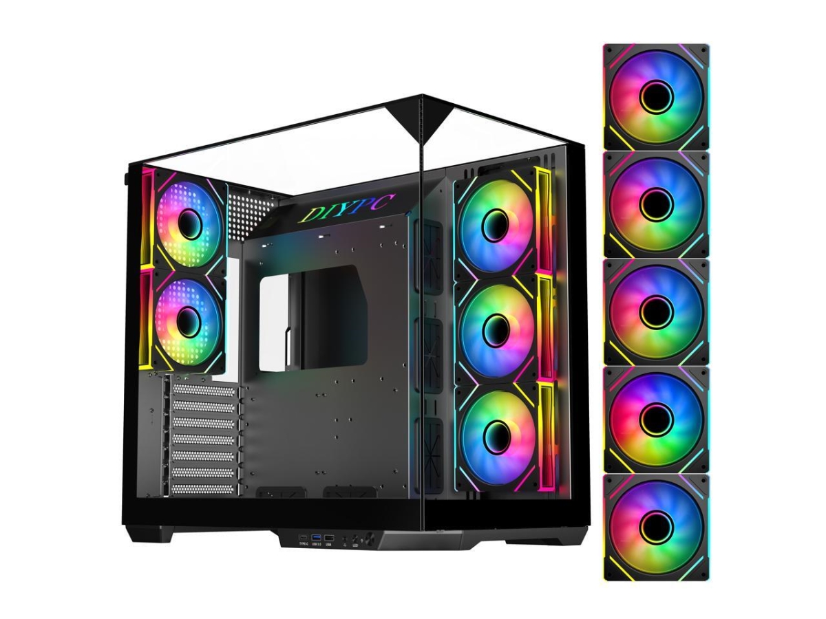 ARGB-DC800-BK Dual USB3.0 & Type C Tempered Glass ATX Mid Tower Gaming Computer Case with 5 x ARGB PWM Fans - Black