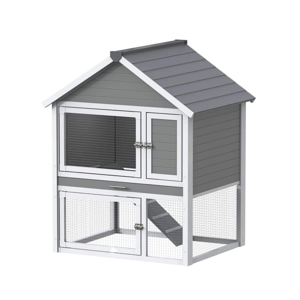 Picture of New Age Pet ECORH205 Huntington Rabbit Hutch&#44; Grey & White