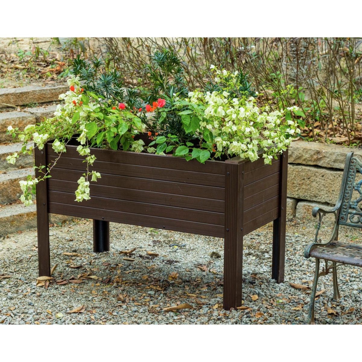 Age Pet RGGEP44-09-48 48 in. Ecoflex Elevated Rectangular Planter, Walnut