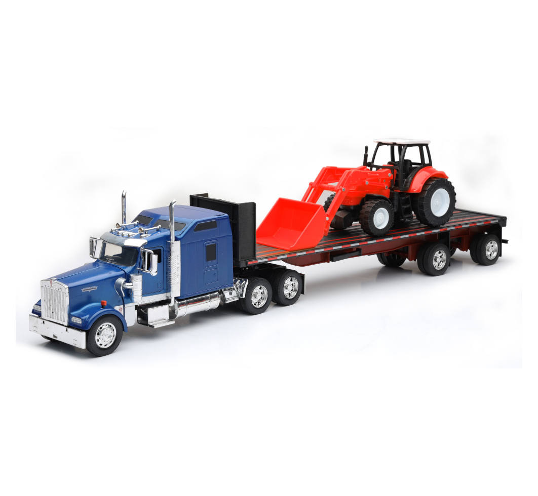 New-Ray Toys SS-10373A 1-32 Kenworth W900 Flatbed & Farm Tractor, Blue -  New-Ray Toys Inc