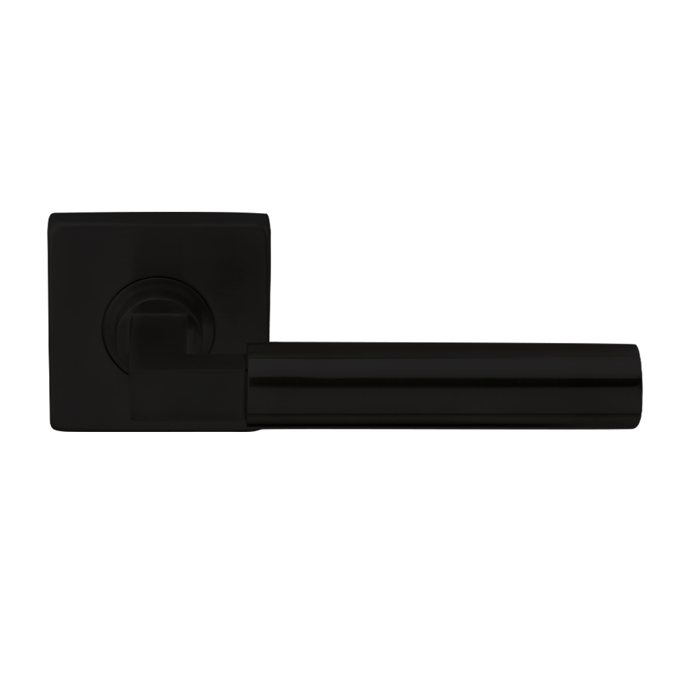 SE221L461-19G  Aurora Passage Door Lever Set with Square Rosette, Graphite Black Interior Door Handle, 2-3/8' Backset