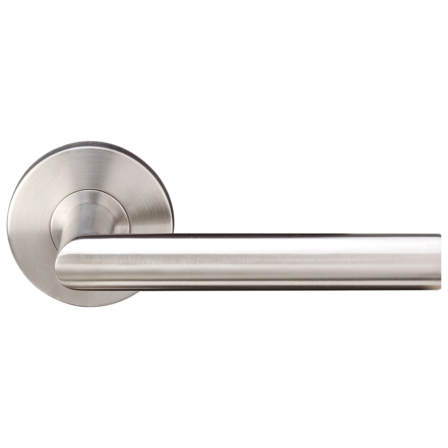 Frankfurt Privacy Door Lever Set with Round Rosette, Satin Stainless Steel Bedroom or Bathroom Door Handle, 2-3/4' Backset
