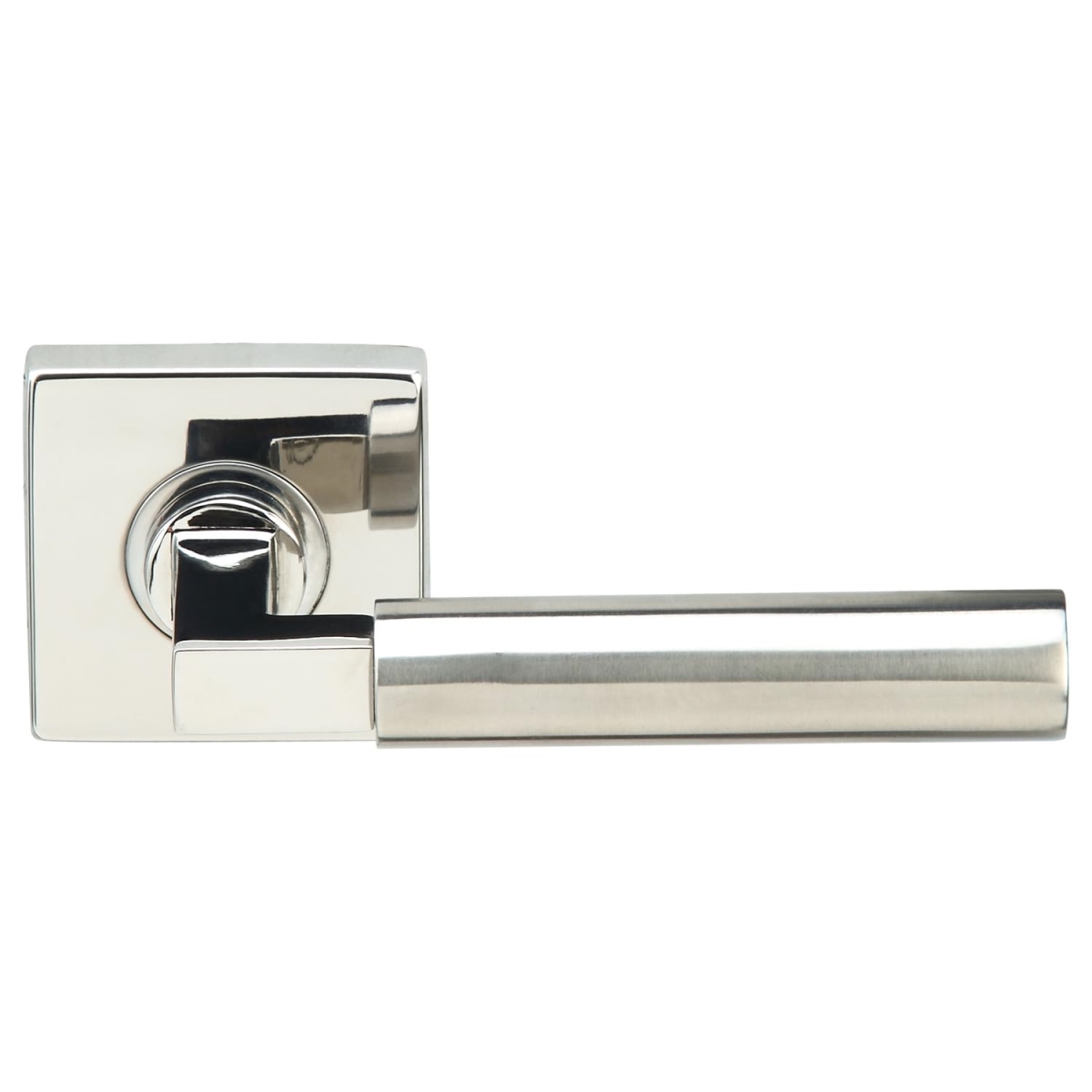 Aurora Privacy Door Lever Set with Square Rosette, Polished/Satin Stainless Steel Bedroom or Bathroom Door Handle, 2-3/8' Backset