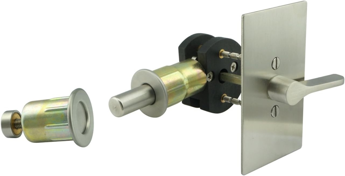 EC1517-BD4312-32D  Barn Door Privacy Lock with Rectangular Rose, Satin Stainless Steel ADA Turn Lock, 3-1/2' Backset, 3.5' Face