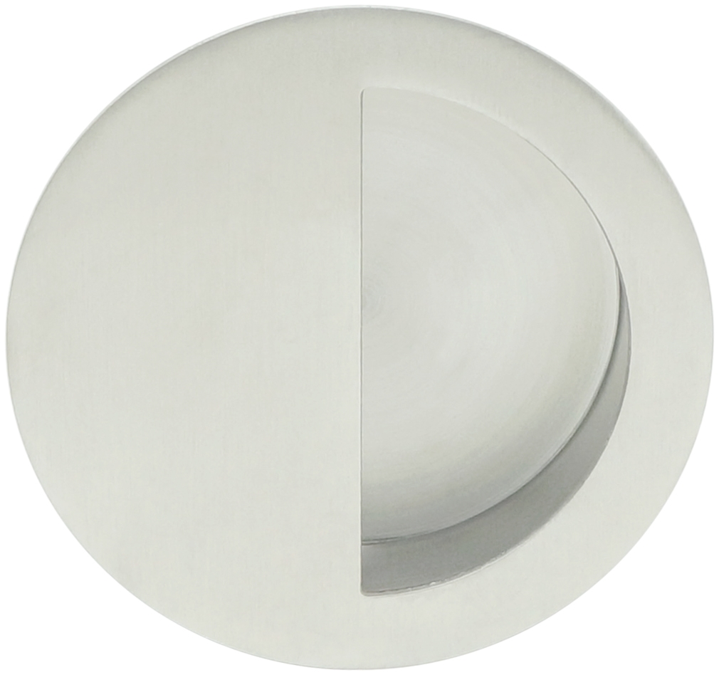 FHIX02-32D  Round Pocket Door Pull, Satin Stainless Steel Recessed Cup Pull with Semi-Circular Opening, 90mm Face