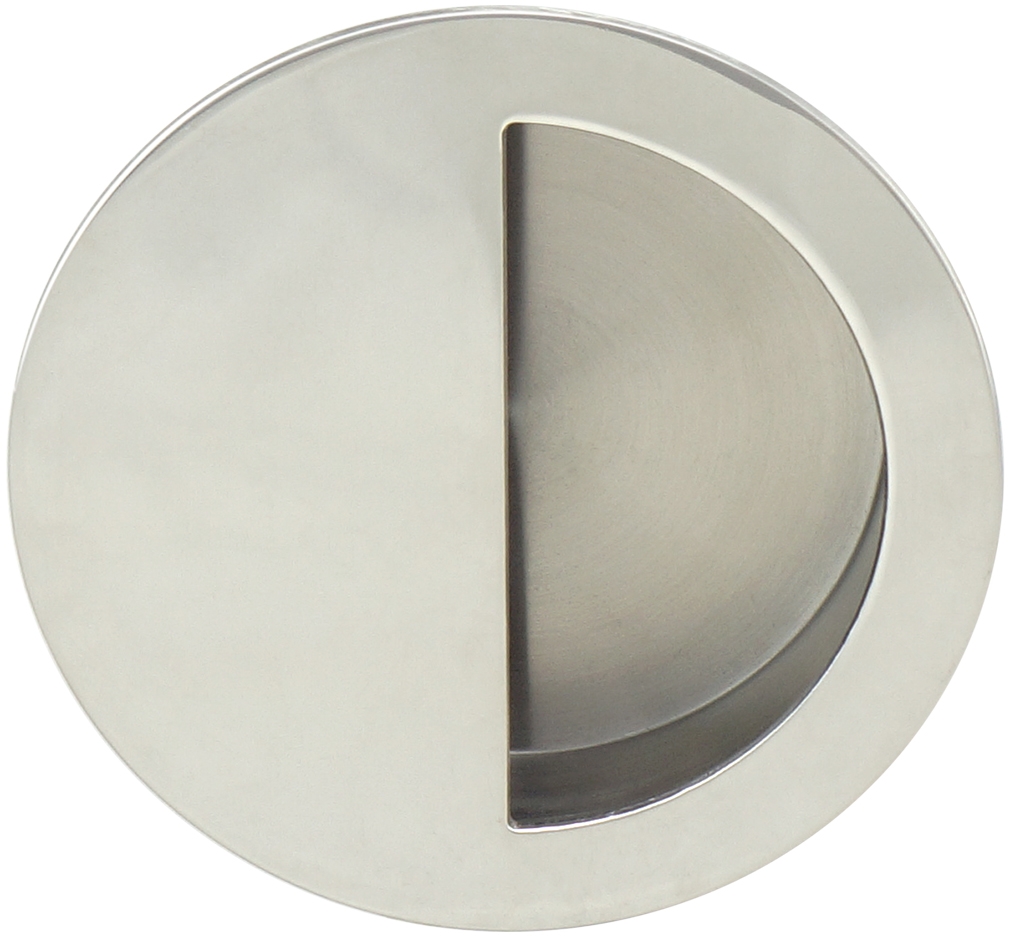 FHIX02-32  Round Pocket Door Pull, Polished Stainless Steel Recessed Cup Pull with Semi-Circular Opening, 90mm Face