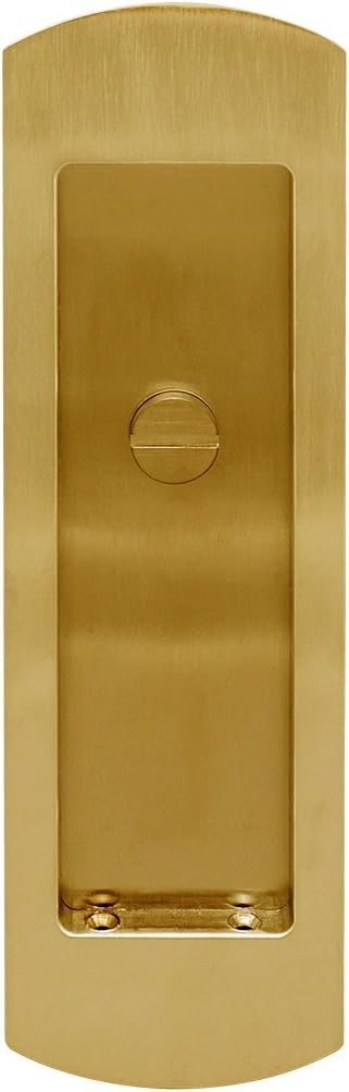 FH2904-38  Pocket Door Privacy Flush Pull with Coin Turn, Aged Brass Arc Pull for Sliding and Pocket Doors