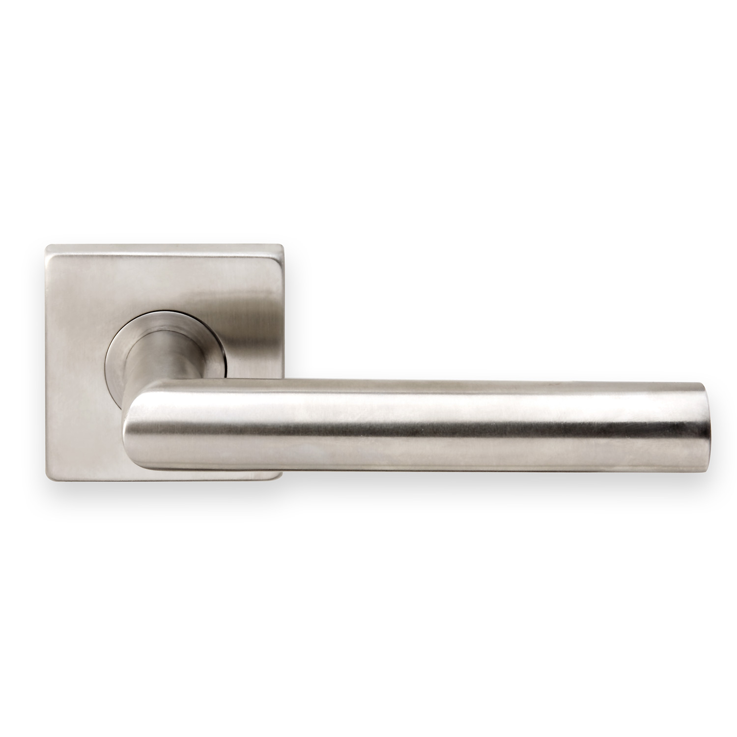 Frankfurt Privacy Door Lever Set with Square Rosette, Satin Stainless Steel Bedroom or Bathroom Door Handle, 2-3/8' Backset
