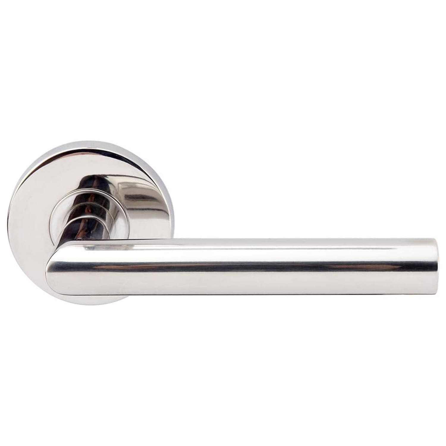 Frankfurt Privacy Door Lever Set with Round Rosette, Polished Stainless Steel Bedroom or Bathroom Door Handle, 2-3/4' Backset