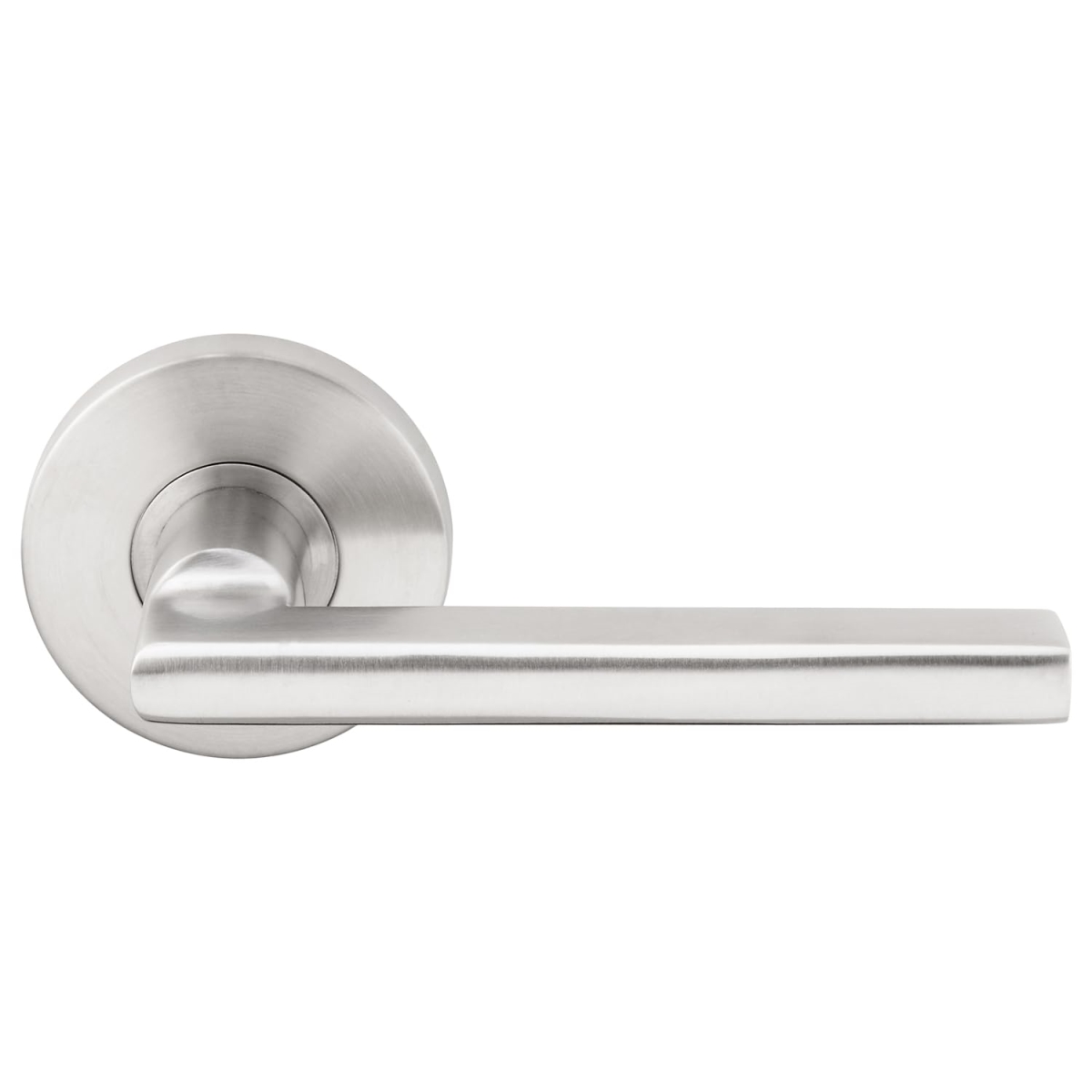 RA243L462-32D  Sunrise Privacy Door Lever Set with Round Rosette, Satin Stainless Steel Bedroom or Bathroom Door Handle, 2-3/8' Backset