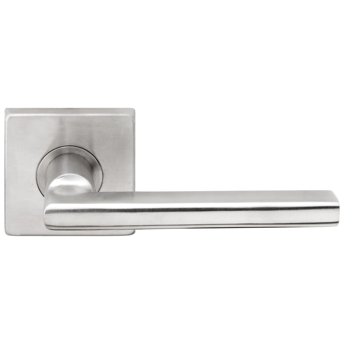SE243L472-32D  Sunrise Privacy Door Lever Set with Square Rosette, Satin Stainless Steel Bedroom or Bathroom Door Handle, 2-3/4' Backset