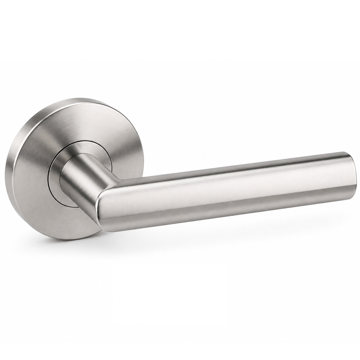 Frankfurt Privacy Door Lever Set with Round Rosette, Satin Stainless Steel Bedroom or Bathroom Door Handle, 2-3/8' Backset