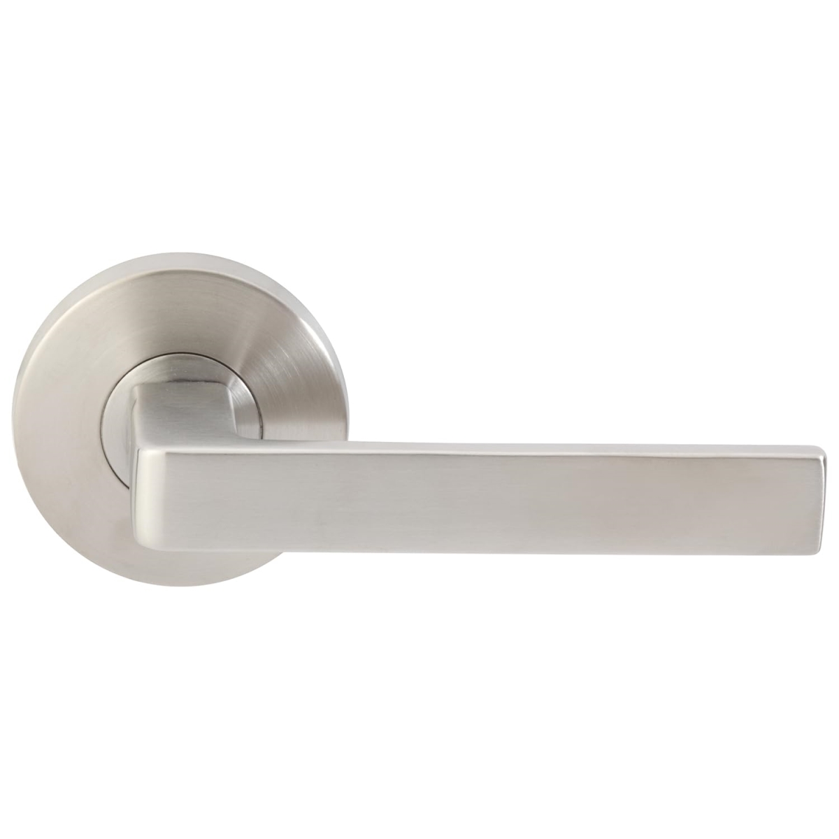 RA345L462-32D  Tokyo Privacy Door Lever Set with Round Rosette, Satin Stainless Steel Bedroom or Bathroom Door Handle, 2-3/8' Backset