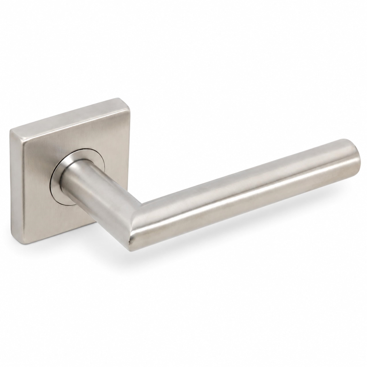 Frankfurt Privacy Door Lever Set with Square Rosette, Satin Stainless Steel Bedroom or Bathroom Door Handle, 2-3/4' Backset