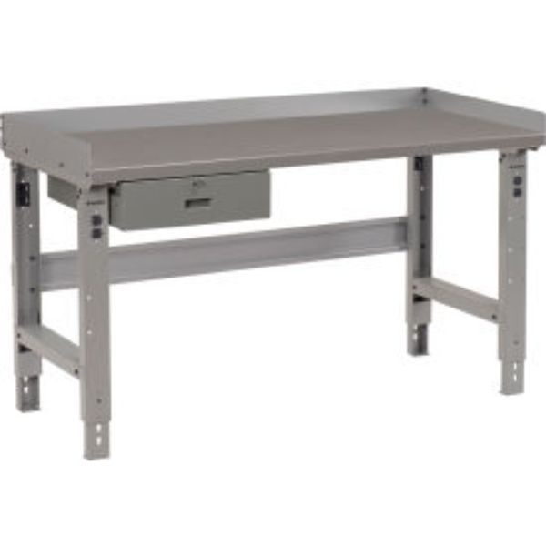 Adjustable Height Workbench with Drawer, Steel Square Edge Top - Gray - 60 x 30 in.