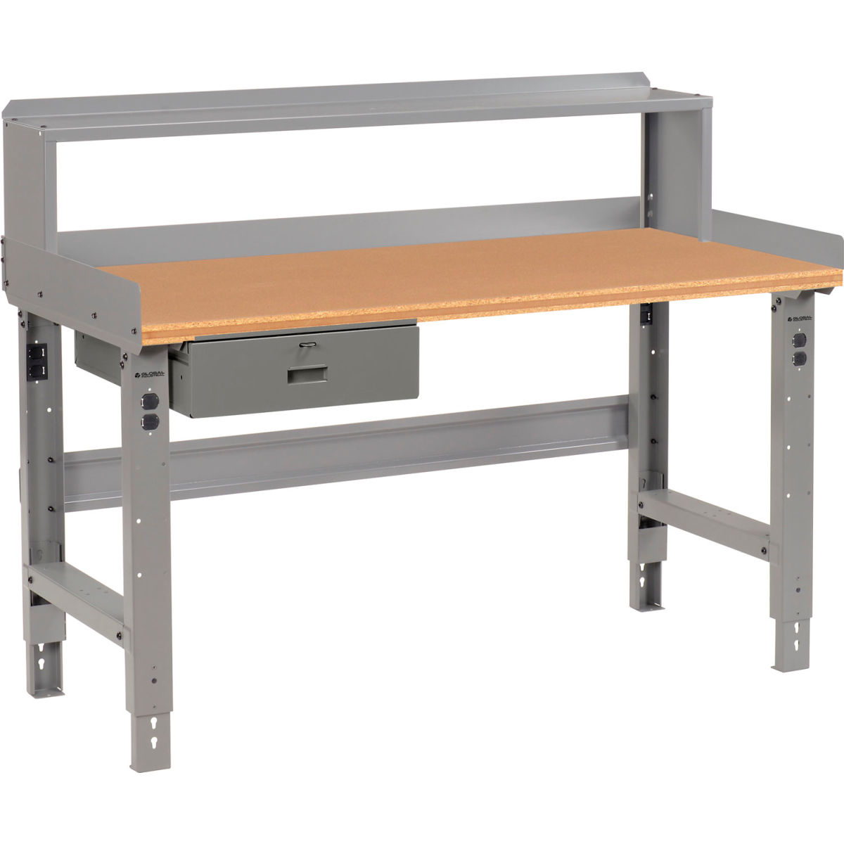 Adjustable Height Workbench with Drawer & Riser, Gray - 48 x 30 in.