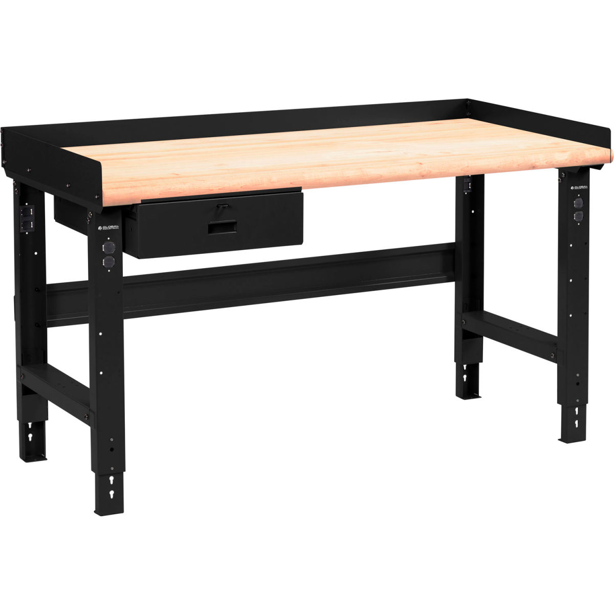 Picture of Global Industrial 183987ABK Maple Safety Edge Top Adjustable Height Workbench with Drawer&#44; Black - 60 x 30 in.