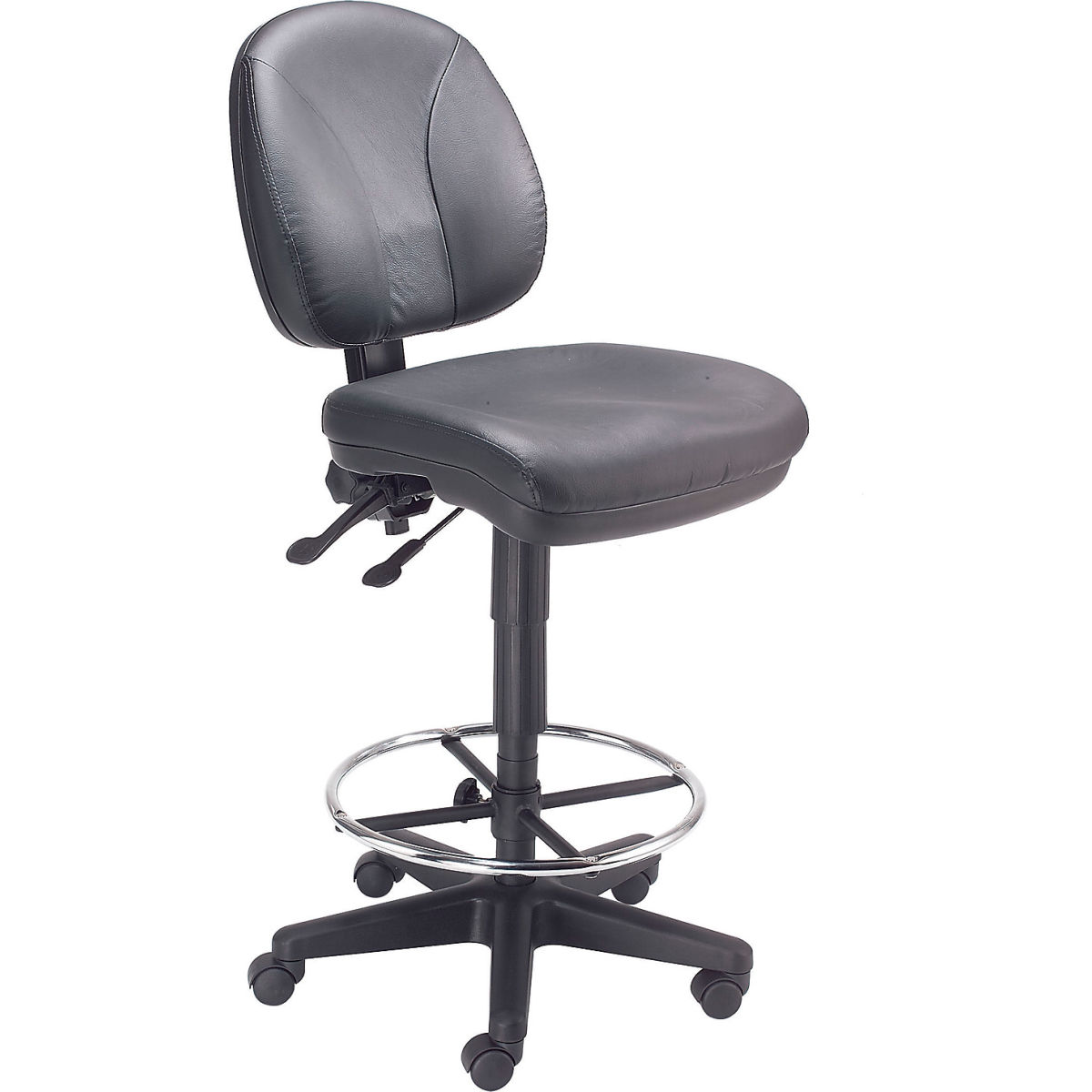 Interion Leather Task Stool with 360 deg Footrest - Black