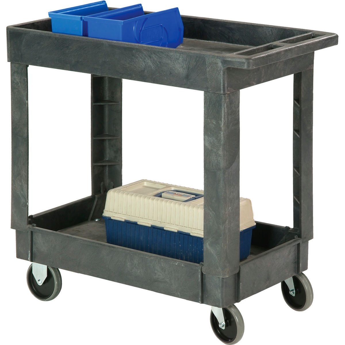 Global Industrial  Standard Tray Top Plastic Utility Cart with 2 Shelf & 5 in. Casters - 34 x 17 in.