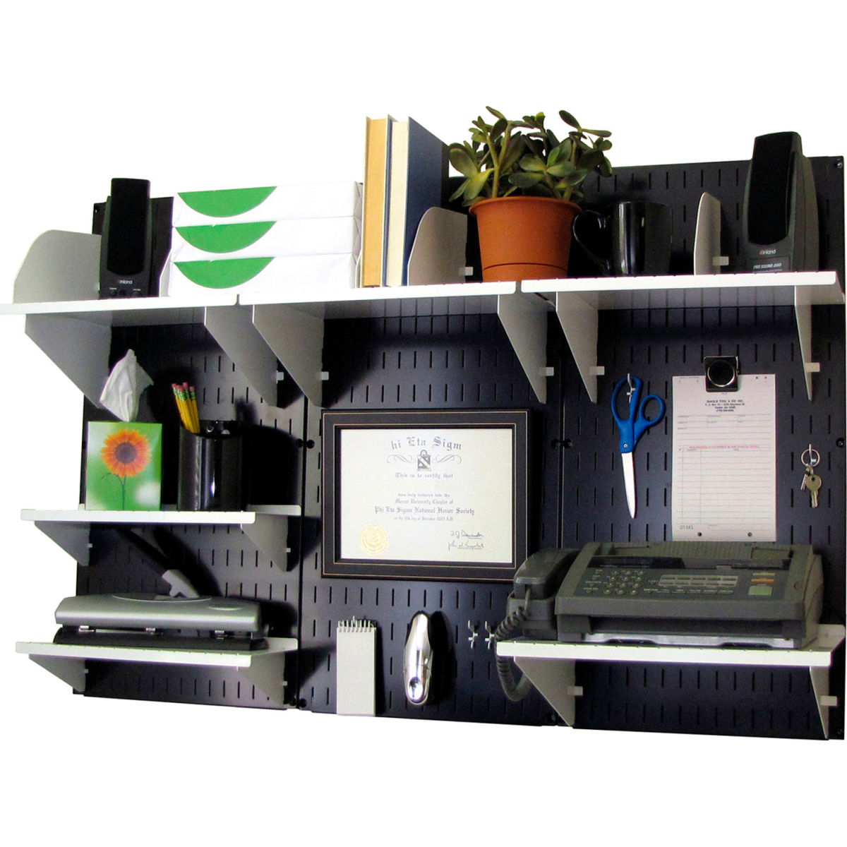 B1296661 Office Wall Mount Desk Storage & Organization Kit, Black & White - 48 x 32 x 12 in.